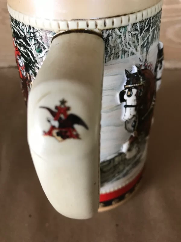 1988 Budweiser holiday stein close handle