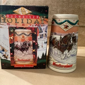 1996 Budweiser holiday stein front with box