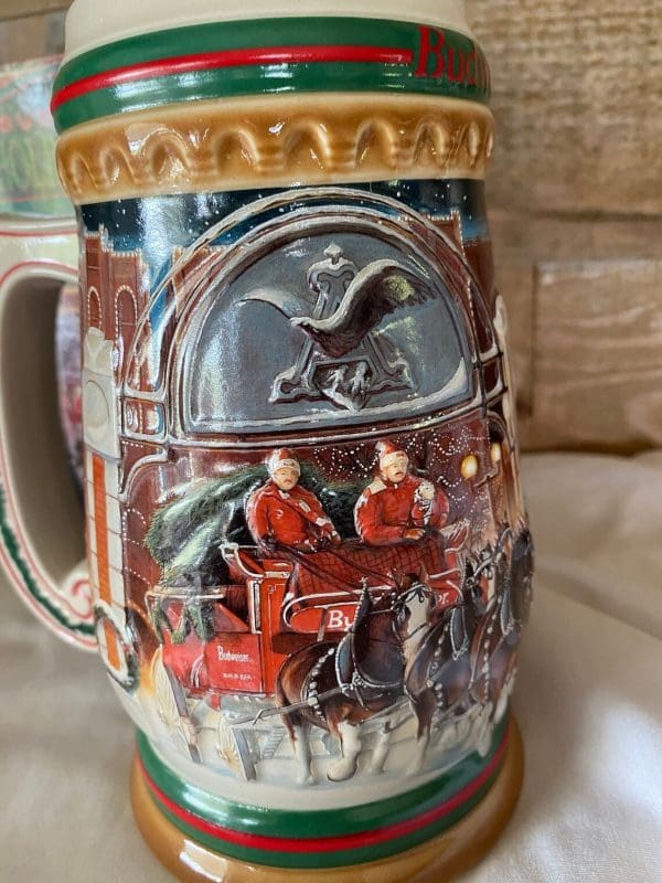 1997 Budweiser holiday stein front horse and red sleigh