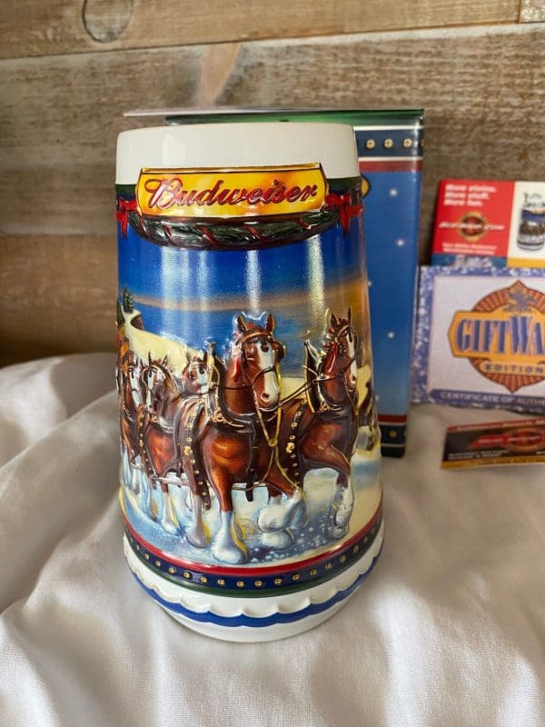 2002 Budweiser holiday stein front