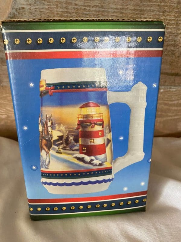 2002 Budweiser holiday stein side of box