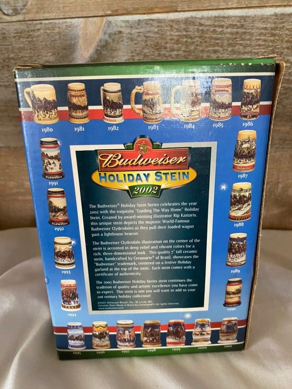 2002 Budweiser holiday stein back of box