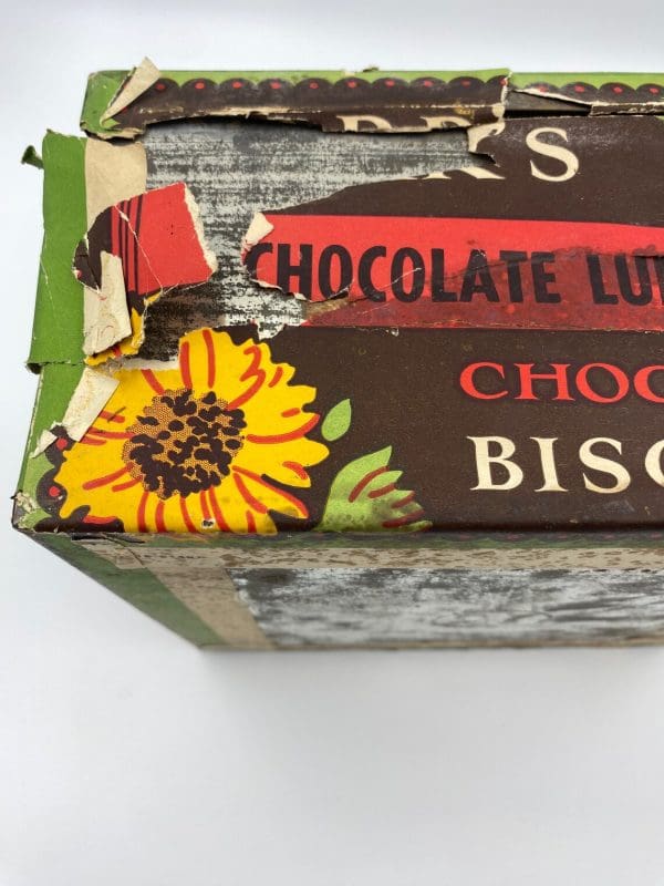 vintage biscuit tin Carr's Chocolate Biscuits Tin 1920s with Original Paper Label corner damage to paper