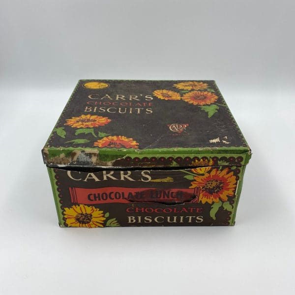 vintage biscuit tin Carr's Chocolate Biscuits Tin 1920s with Original Paper Label front side