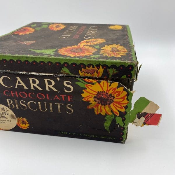 vintage biscuit tin Carr's Chocolate Biscuits Tin 1920s with Original Paper Label corner paper tore