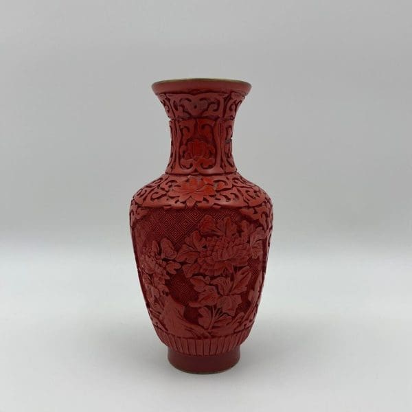 red cinnabar vase front