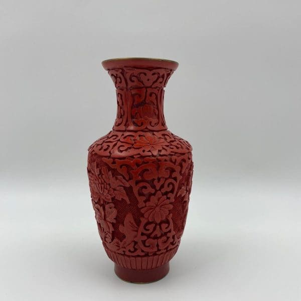 red cinnabar vase side