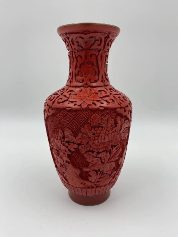 red cinnabar vase close