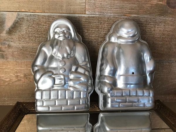 vintage Santa cake pan outside