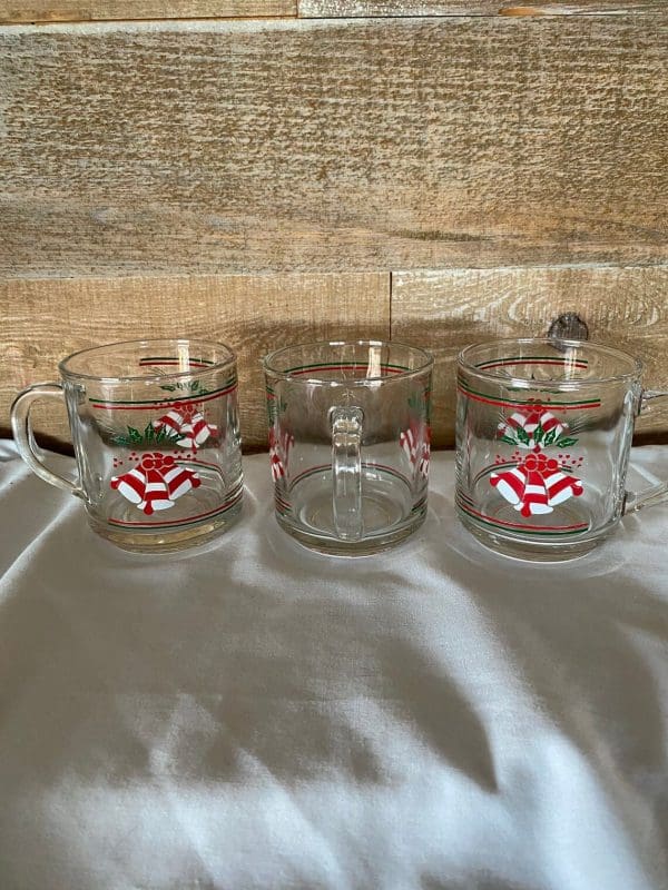 clear glass Christmas mugs handles