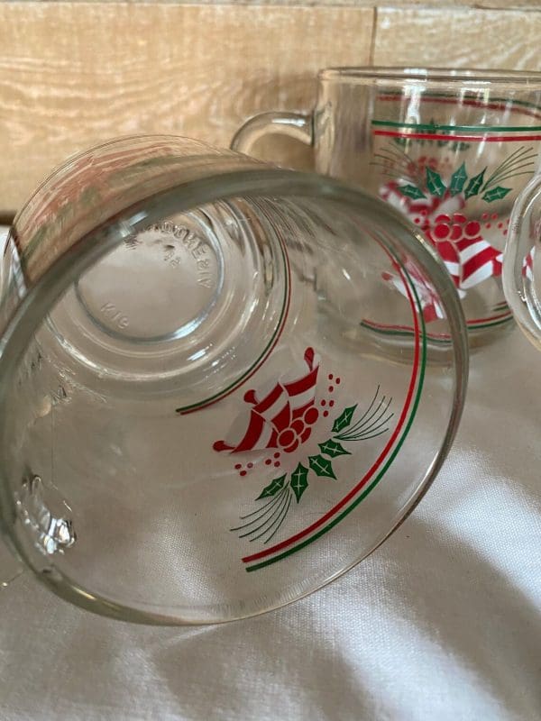 clear glass Christmas mugs inside