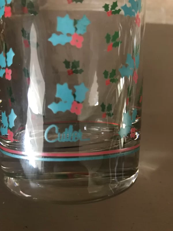 Christmas glass tumblers signed Cutler