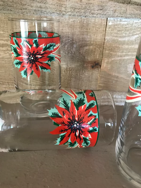 vintage Christmas tumblers red flower