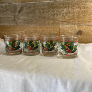 vintage Christmas drinking glasses holly design lowball set of four