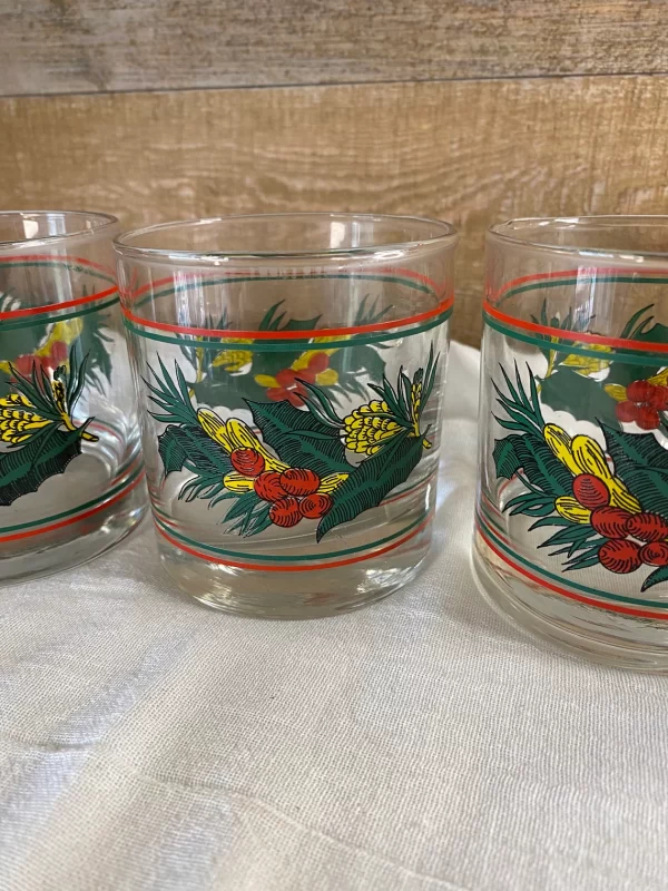 vintage Christmas drinking glasses lowbal bar glass set