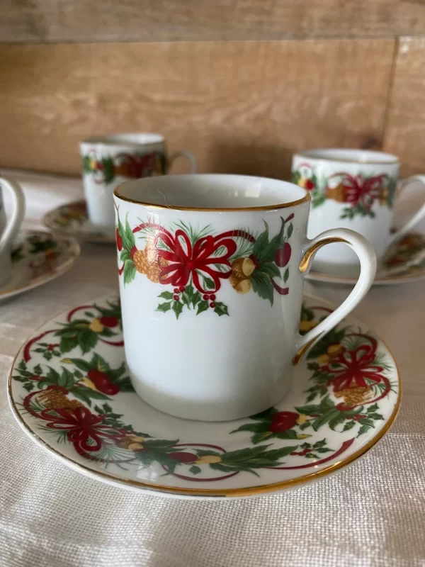 Christmas demitasse cups close of detail