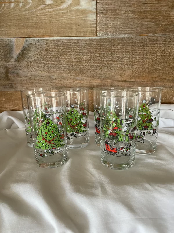 vintage Christmas cocktail glasses set of six highball