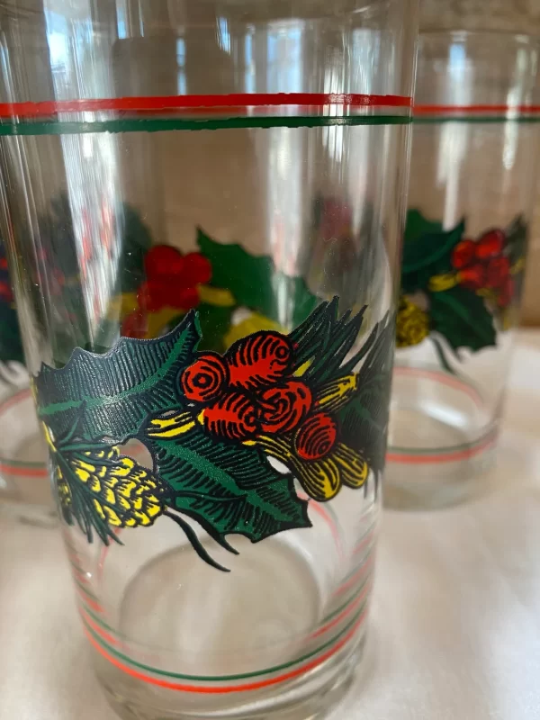 glass Christmas tumblers holly