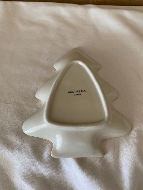 Vintage Christmas tree candy dish back of makers mark