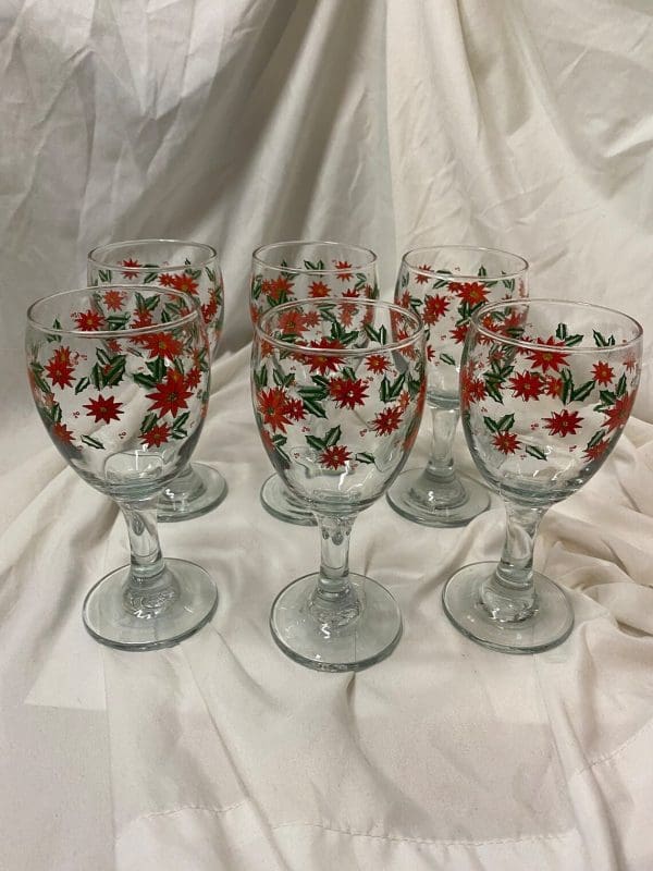 vintage Christmas wine glasses set of six