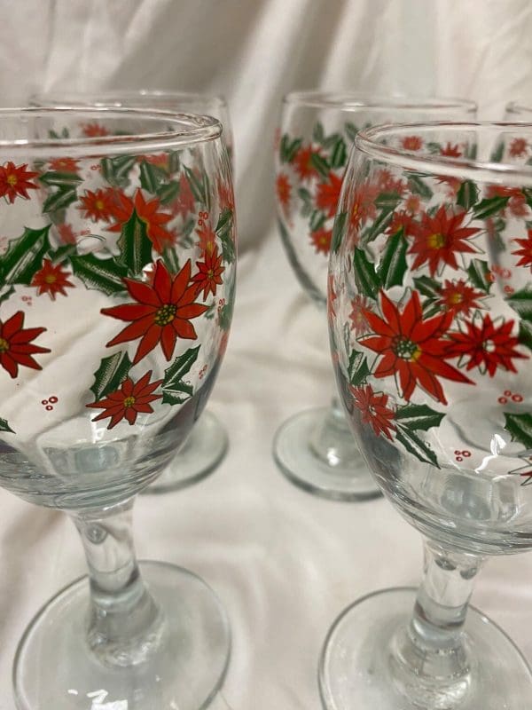 vintage Christmas wine glasses close detail