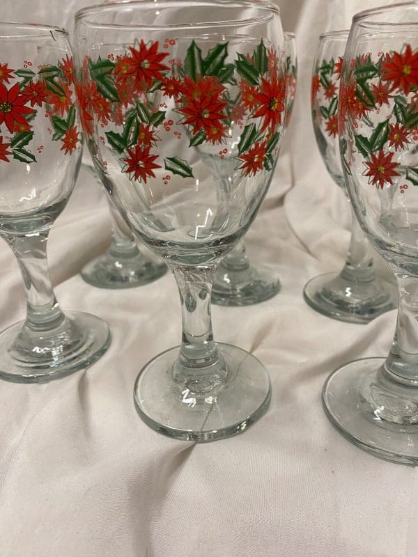 vintage Christmas wine glasses close