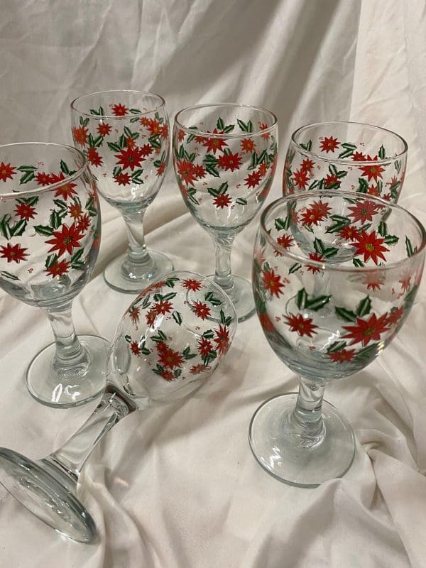 vintage Christmas wine glasses another angle