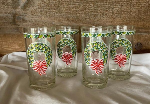 christmas drinking glasses wreath set of four