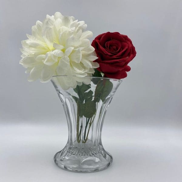 hourglass vase close with flowers