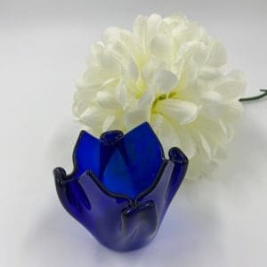 blue handkerchief vase with large flower