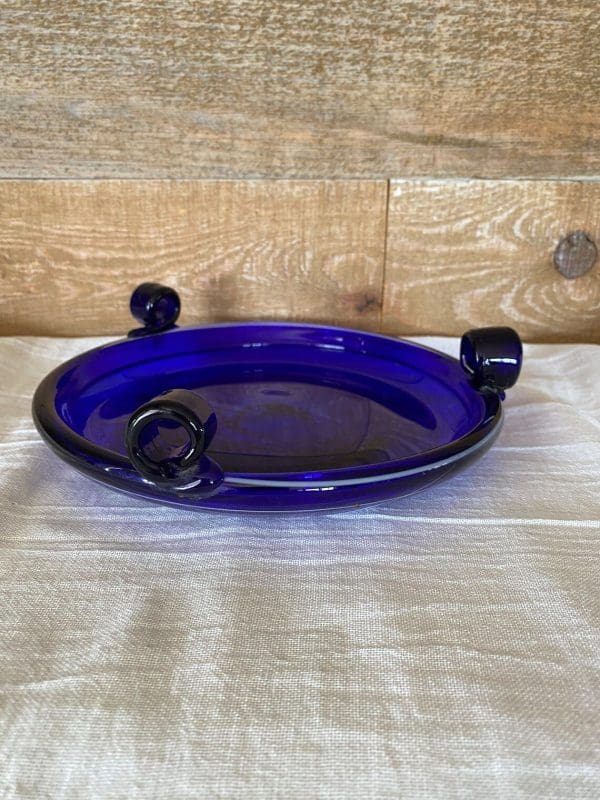 vintage cobalt blue ashtray side view