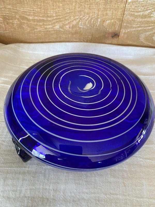 vintage cobalt blue ashtray bottom top view