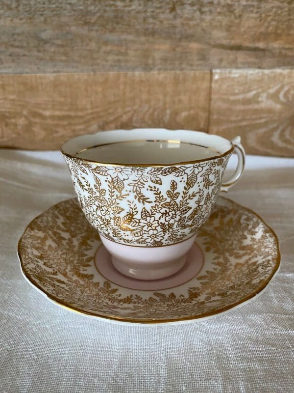 Colclough china tea cup pink, white and gold floral