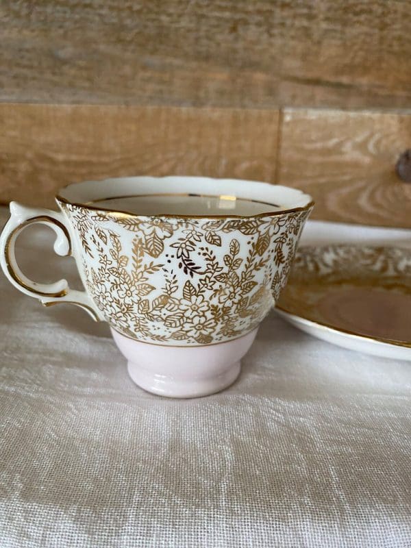 Colclough china tea cup pink, white and gold floral tea cup only