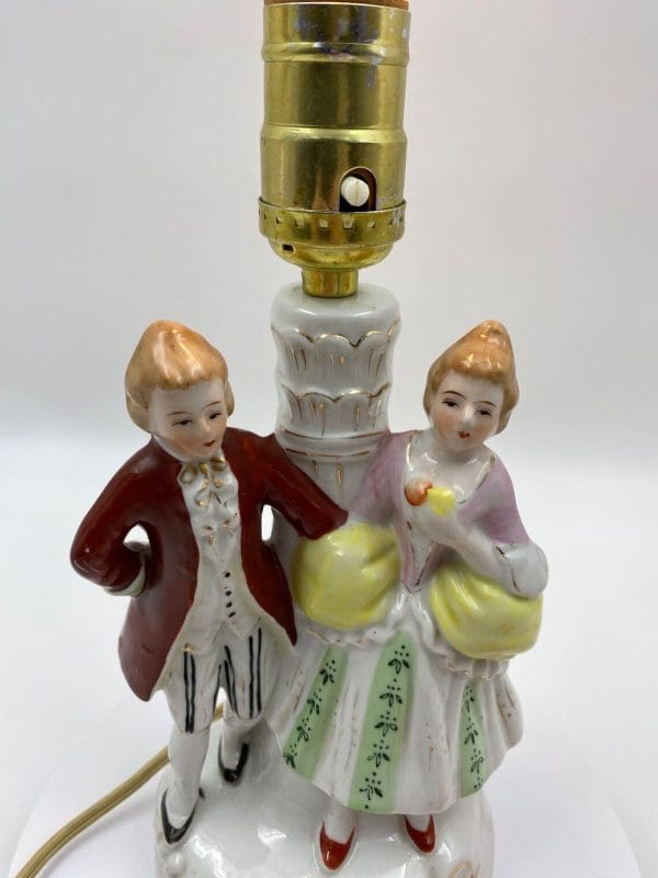 vintage porcelain figurine lamps close view