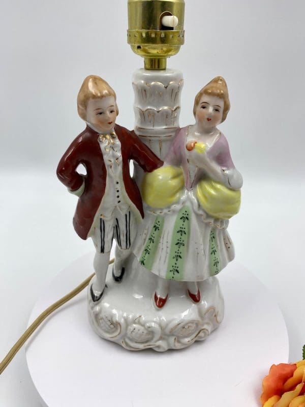 vintage porcelain figurine lamps Victorian man and woman porcelain light