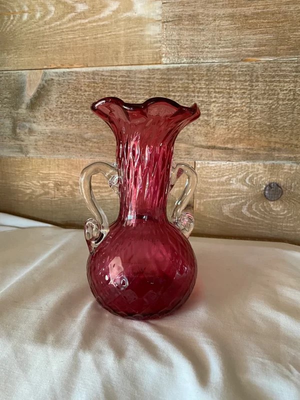 vintage cranberry glass vase front