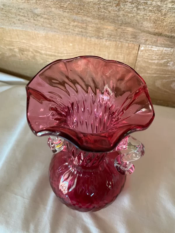 vintage cranberry glass vase ruffle top