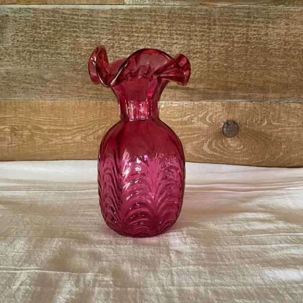 cranberry glass vase vintage close