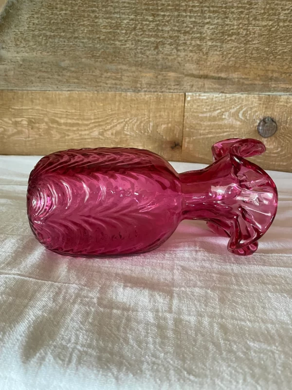 cranberry glass vase vintage on side