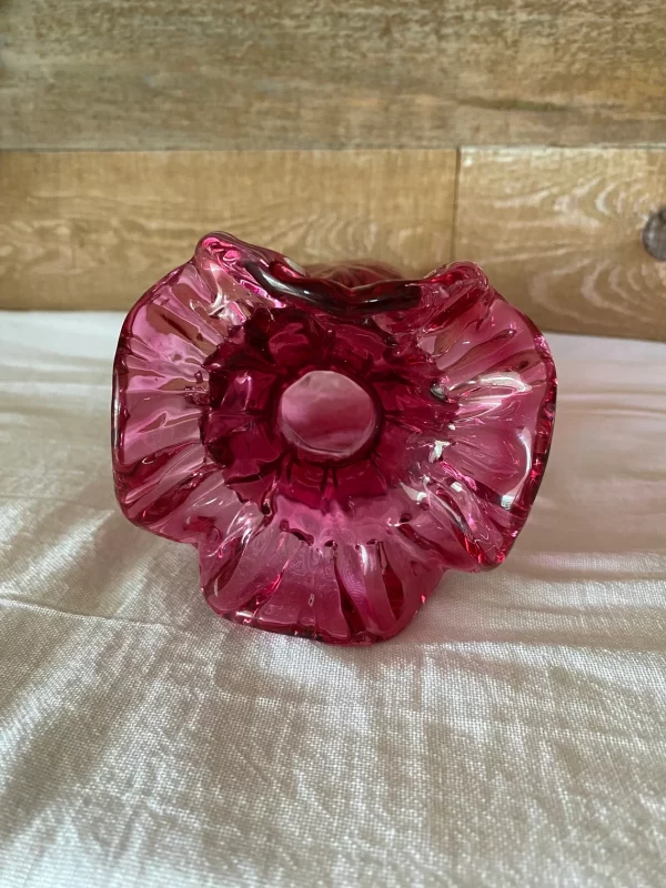 cranberry glass vase vintage close top