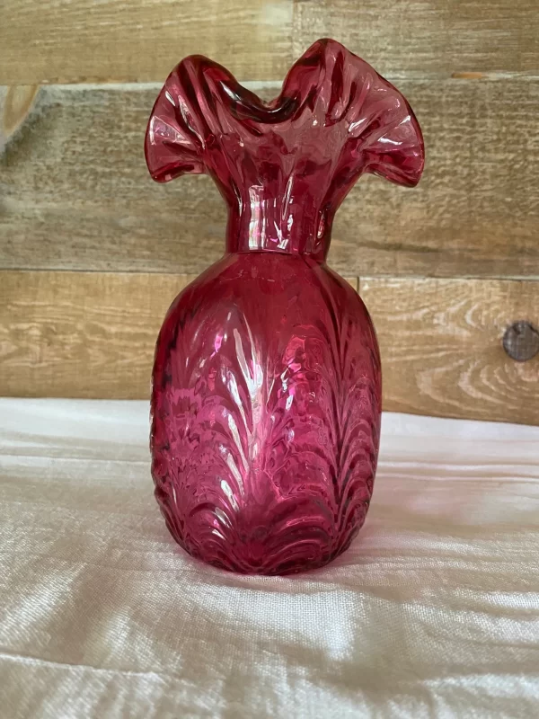 cranberry glass vase vintage close up