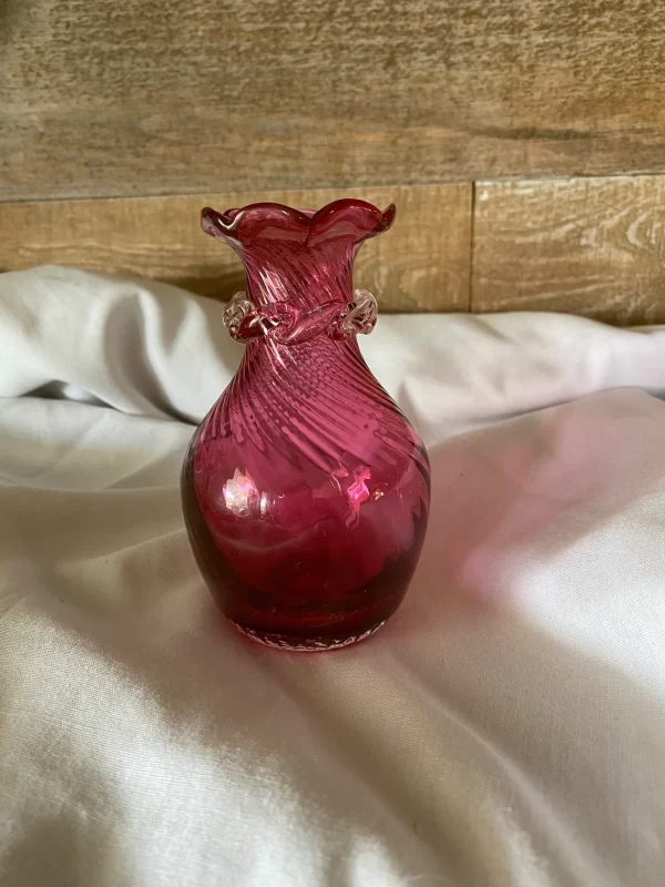 Rossi cranberry glass vase turned