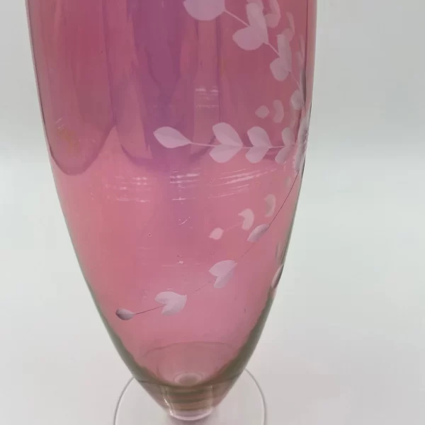 vintage pink glass vase close damage