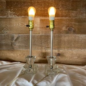 vintage crystal table lamps etched pair