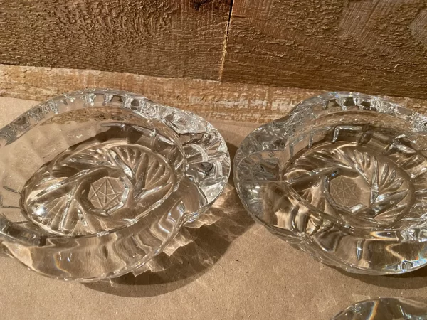 Pinwheel crystal ashtrays vintage set of four top view 2