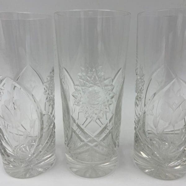 crystal drinking glasses close etched detail