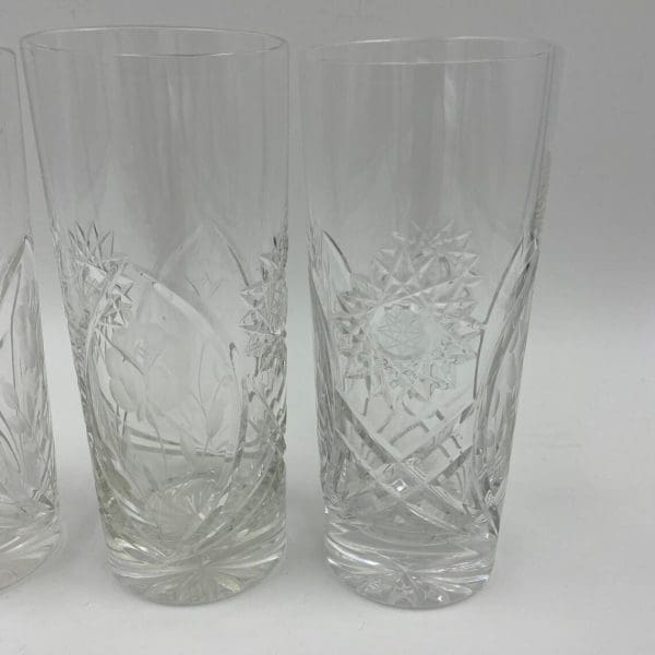 crystal drinking glasses close up detail of etched design