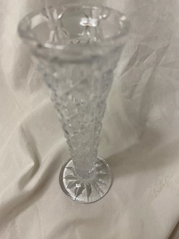 vintage cut glass bud vase close