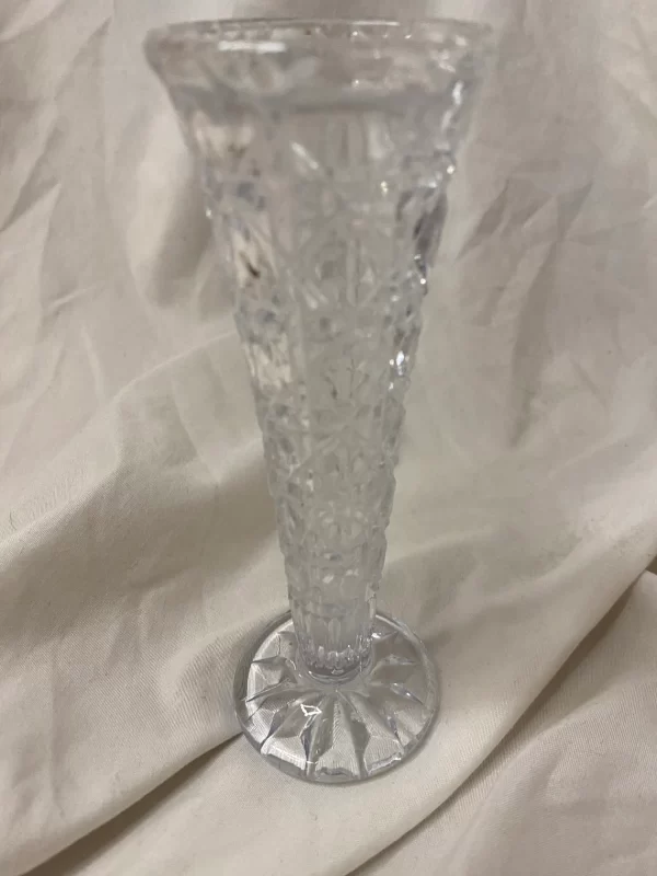 vintage cut glass bud vase close up